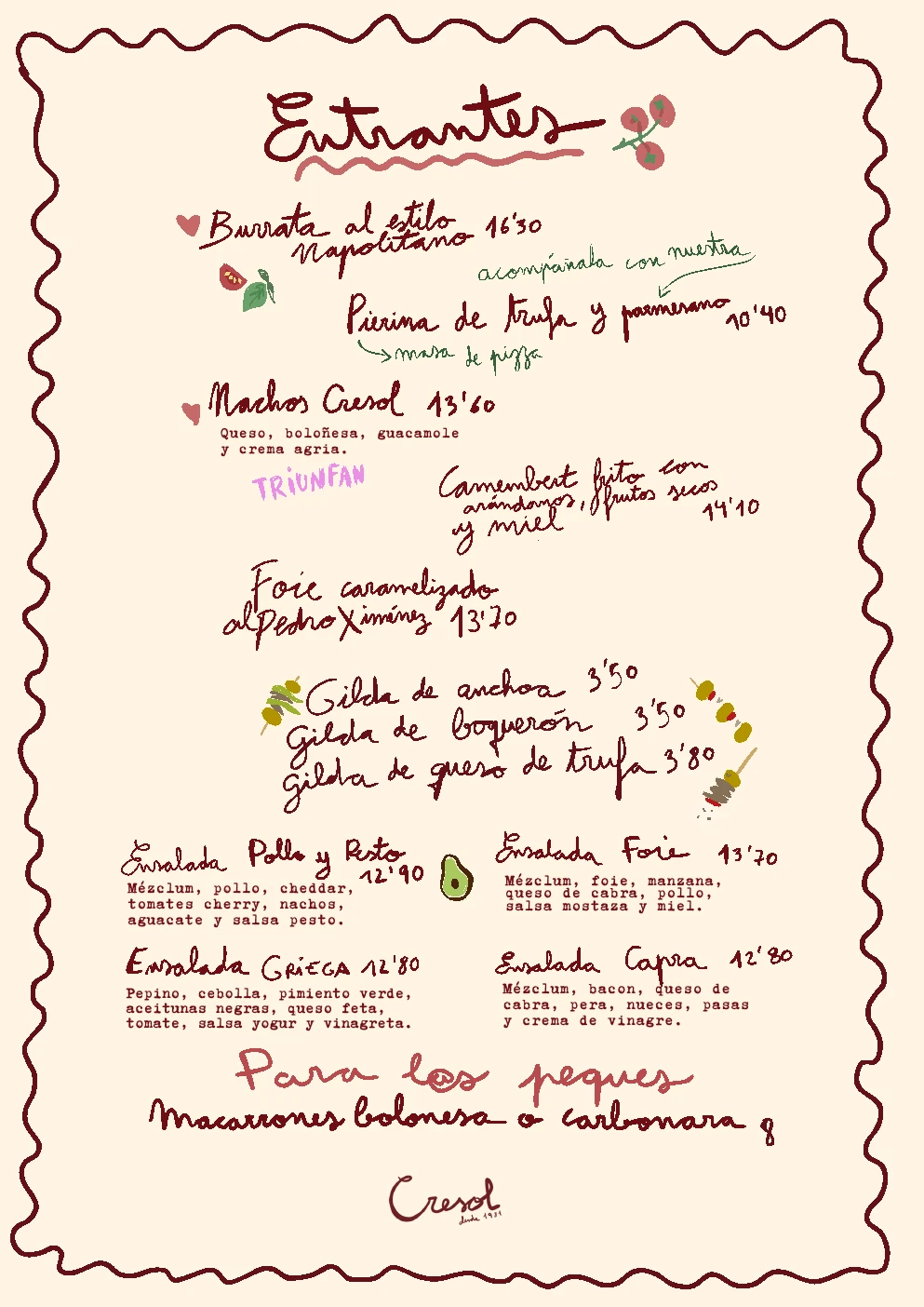 Carta original · 01 · Entrants, ensalades i menuts